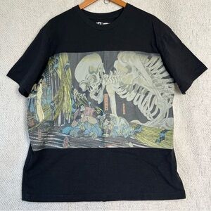 Uniqlo x MFA Boston Shirt Men XXL Black Japan Skeleton Ukiyo-e Kuniyoshi Utagawa
